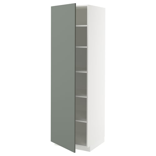 METOD ארון גבוה עם מדפים, לבן/Nickebo אפור-ירוק מט, 60x60x200 ס"מ