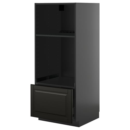 METOD / KNIVSHULT ארון גבוה למוצרי חשמל בילט-אין, שחור-אפור/Bodbyn שחור, 60x60x140 ס"מ