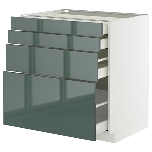 METOD / MAXIMERA ארון תחתון 4 חזיתות/4 מגירות, לבן/Kallarp אפור כהה-ירוק מבריק, 80x60 ס"מ