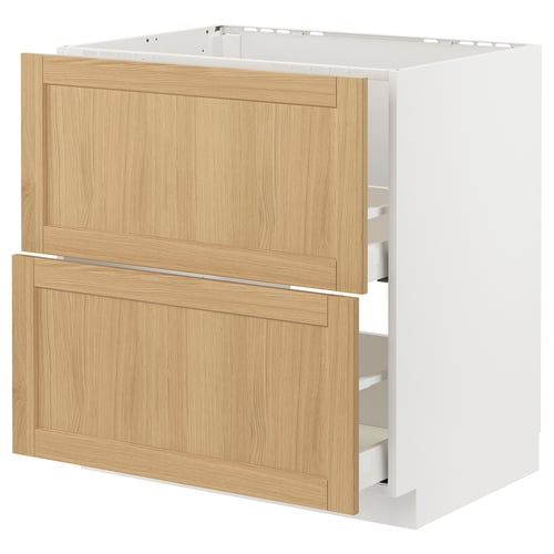 METOD / MAXIMERA ארון תחתון לכיור+2 חזיתות/2מגירות, לבן/Forsbacka אלון, 80x60 ס"מ