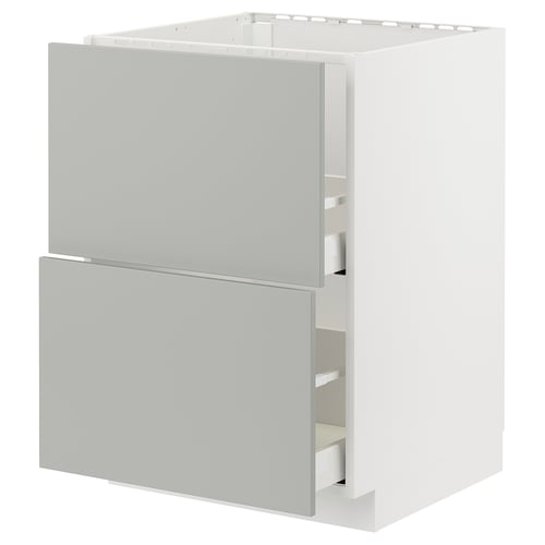 METOD / MAXIMERA ארון תחתון לכיור+2 חזיתות/2מגירות, לבן/Havstorp אפור בהיר, 60x60 ס"מ