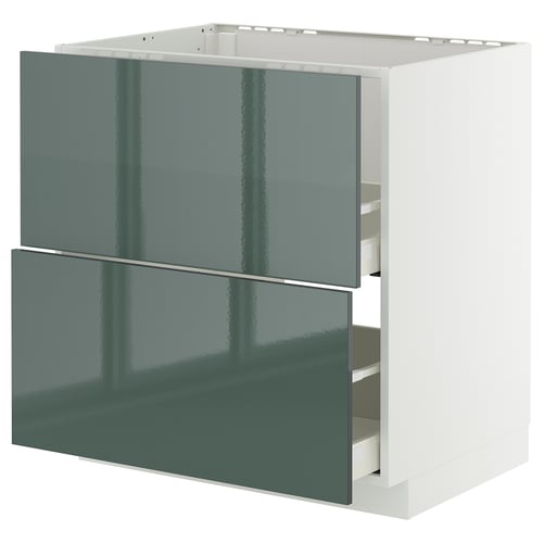 METOD / MAXIMERA ארון תחתון לכיור+2 חזיתות/2מגירות, לבן/Kallarp אפור כהה-ירוק מבריק, 80x60 ס"מ