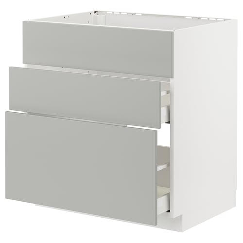 METOD / MAXIMERA ארון תחתון לכיור+3חזיתות/2מגירות, לבן/Havstorp אפור בהיר, 80x60 ס"מ