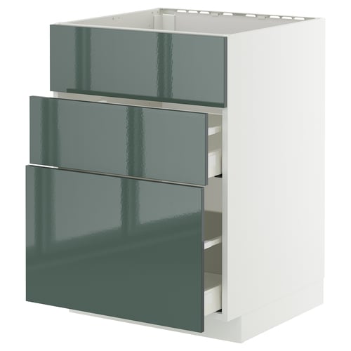 METOD / MAXIMERA ארון תחתון לכיור+3חזיתות/2מגירות, לבן/Kallarp אפור כהה-ירוק מבריק, 60x60 ס"מ