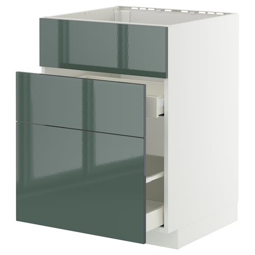METOD / MAXIMERA ארון תחתון לכיור+3חזיתות/2מגירות, לבן/Kallarp אפור כהה-ירוק מבריק, 60x60 ס"מ