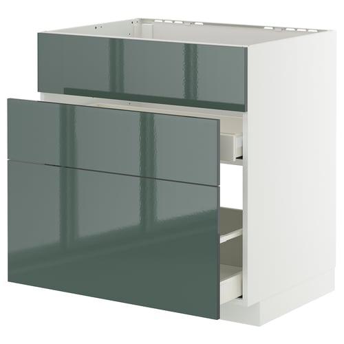 METOD / MAXIMERA ארון תחתון לכיור+3חזיתות/2מגירות, לבן/Kallarp אפור כהה-ירוק מבריק, 80x60 ס"מ