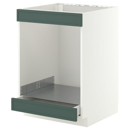 METOD / MAXIMERA ארון תחתון לכיריים+תנור עם מגירה, לבן/Aspudden אפור כהה-ירוק, 60x60 ס"מ
