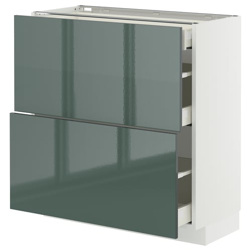 METOD / MAXIMERA ארון תחתון+2 חזיתות/3 מגירות, לבן/Kallarp אפור כהה-ירוק מבריק, 80x37 ס"מ