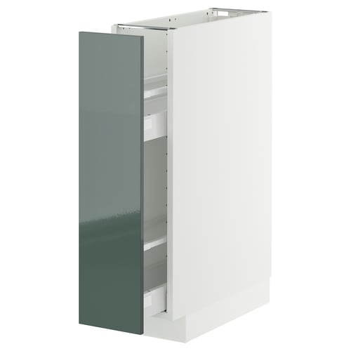 METOD / MAXIMERA ארון תחתון עם אבזור פנים נשלף, לבן/Kallarp אפור כהה-ירוק מבריק, 20x60 ס"מ