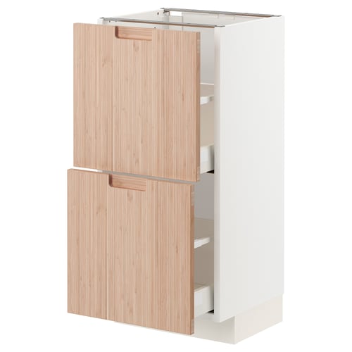 METOD / MAXIMERA ארון תחתון עם 2 מגירות, לבן/Fröjered במבוק בהיר, 40x37 ס"מ