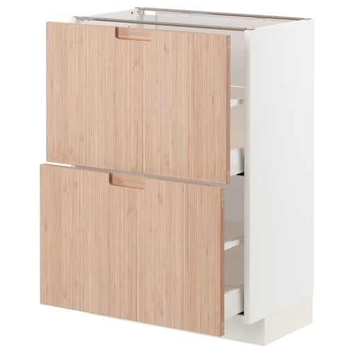 METOD / MAXIMERA ארון תחתון עם 2 מגירות, לבן/Fröjered במבוק בהיר, 60x37 ס"מ
