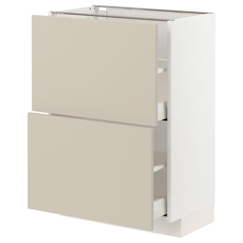 METOD / MAXIMERA ארון תחתון עם 2 מגירות, לבן/Havstorp בז', 60x37 ס"מ