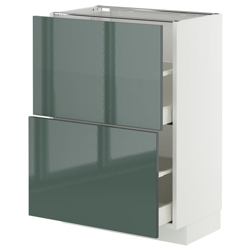 METOD / MAXIMERA ארון תחתון עם 2 מגירות, לבן/Kallarp אפור כהה-ירוק מבריק, 60x37 ס"מ