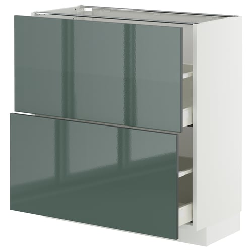 METOD / MAXIMERA ארון תחתון עם 2 מגירות, לבן/Kallarp אפור כהה-ירוק מבריק, 80x37 ס"מ