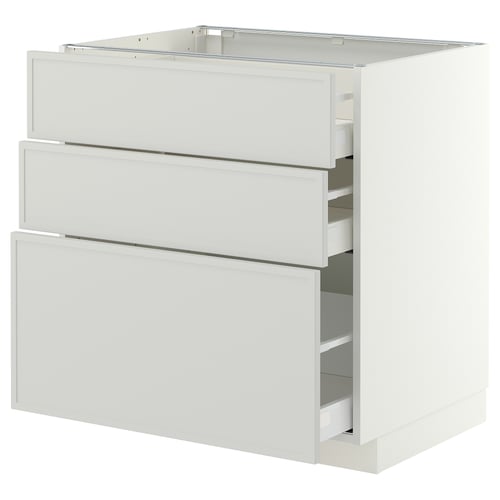 METOD / MAXIMERA ארון תחתון עם 3 מגירות, לבן/Aspudden אפור בהיר, 80x60 ס"מ