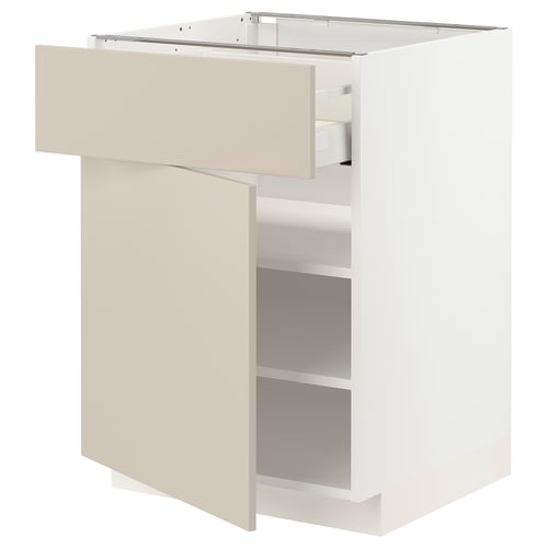 METOD / MAXIMERA ארון תחתון עם מגירה/דלת, לבן/Havstorp בז', 60x60 ס"מ