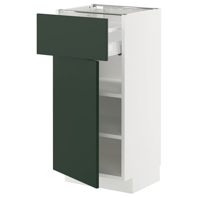 METOD / MAXIMERA ארון תחתון עם מגירה/דלת, לבן/Havstorp ירוק בקבוק, ‎40x37 ס"מ‏