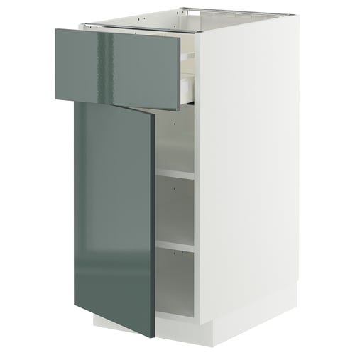 METOD / MAXIMERA ארון תחתון עם מגירה/דלת, לבן/Kallarp אפור כהה-ירוק מבריק, 40x60 ס"מ