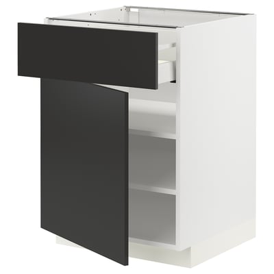 METOD / MAXIMERA ארון תחתון עם מגירה/דלת, לבן/Nickebo שחור מט, ‎60x60 ס"מ‏