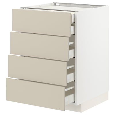 METOD / MAXIMERA ארון תחתון 4חז/2מגירה נמוכה/3בינוני, לבן/Havstorp בז', 60x60 ס"מ