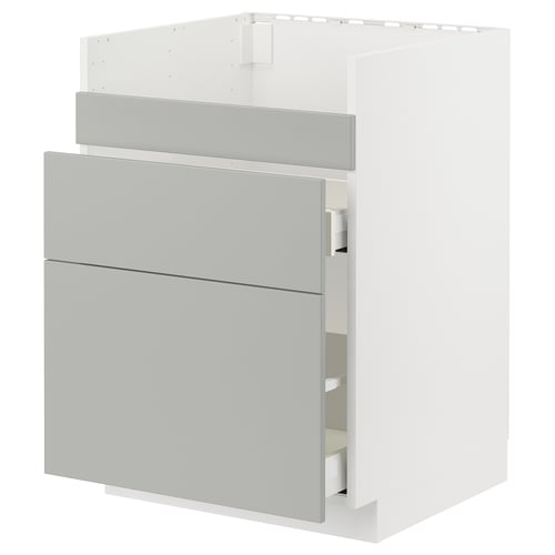 METOD / MAXIMERA ארון תחתון/3חזית/2מגירות כיורHAVSEN, לבן/Havstorp אפור בהיר, 60x60 ס"מ