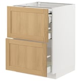 METOD / MAXIMERA ארון תחתון+משטח עבודה נשלף/3 מגירות, לבן/Forsbacka אלון, ‎60x60 ס"מ‏