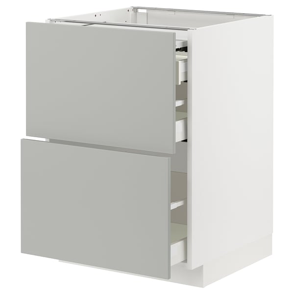 METOD / MAXIMERA ארון תחתון+משטח עבודה נשלף/3 מגירות, לבן/Havstorp אפור בהיר, ‎60x60 ס"מ‏