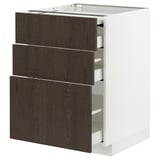 METOD / MAXIMERA ארון תחתון+משטח עבודה נשלף/3 מגירות, לבן/Sinarp חום, ‎60x60 ס"מ‏