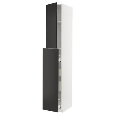 METOD / MAXIMERA ארון עליון עם דלת/4 מגירות, לבן/Nickebo שחור מט, ‎40x60x240 ס"מ‏