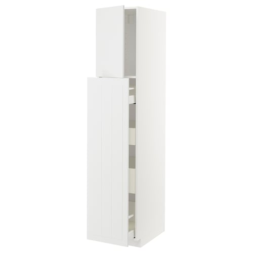 METOD / MAXIMERA ארון עליון עם דלת/4 מגירות, לבן/Stensund לבן, 40x60x200 ס"מ