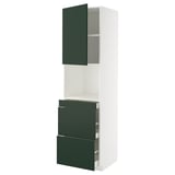 METOD / MAXIMERA ארון גבוה למיקרו עם דלת/3 מגירות, לבן/Havstorp ירוק בקבוק, ‎60x60x220 ס"מ‏