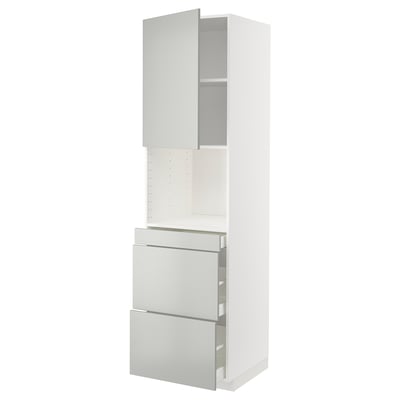 METOD / MAXIMERA ארון גבוה למיקרו עם דלת/3 מגירות, לבן/Havstorp אפור בהיר, ‎60x60x220 ס"מ‏