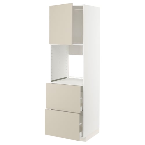 METOD / MAXIMERA ארון גבוה לתנור+דלת/2חזית/2מג גבוה, לבן/Havstorp בז', 60x60x200 ס"מ