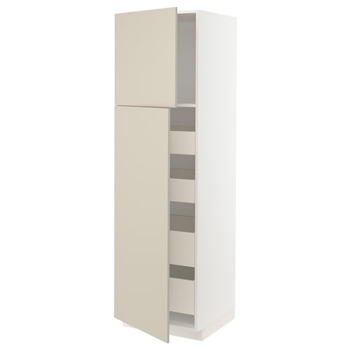 METOD / MAXIMERA ארון גבוה עם 2 דלתות/4 מגירות, לבן/Havstorp בז', 60x60x200 ס"מ