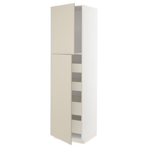 METOD / MAXIMERA ארון גבוה עם 2 דלתות/4 מגירות, לבן/Havstorp בז', 60x60x220 ס"מ