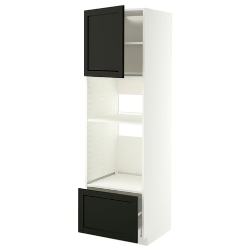 METOD / MAXIMERA ארון גבוה למוצרי חשמל בילט-אין, לבן/Lerhyttan צבע שחור, 60x60x200 ס"מ