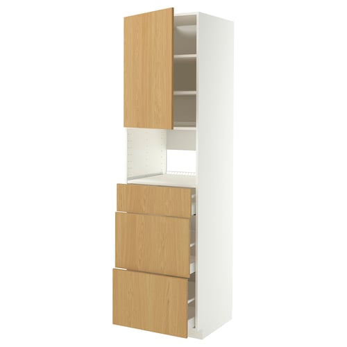 METOD / MAXIMERA ארון גבוה למוצרי חשמל בילט-אין, לבן/Sinarp פורניר אלון, 60x60x220 ס"מ