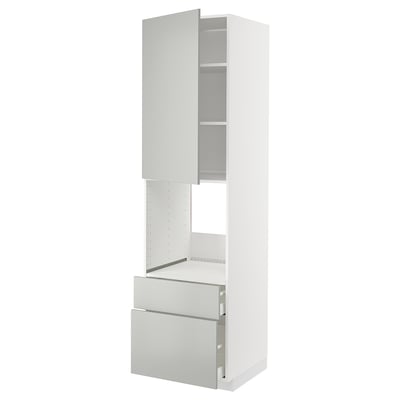 METOD / MAXIMERA ארון גבוה לתנור+דלת/2 מגירות, לבן/Havstorp אפור בהיר, ‎60x60x220 ס"מ‏