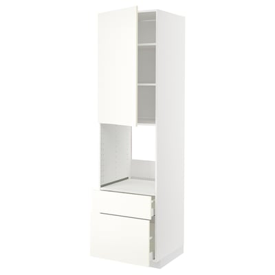 METOD / MAXIMERA ארון גבוה לתנור+דלת/2 מגירות, לבן/Vallstena לבן, 60x60x220 ס"מ