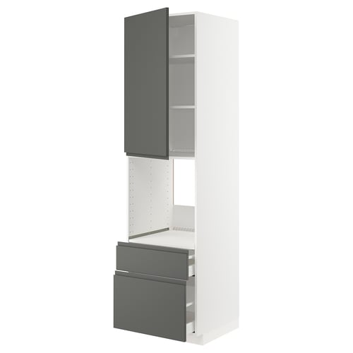 METOD / MAXIMERA ארון גבוה לתנור+דלת/2 מגירות, לבן/Voxtorp אפור כהה, 60x60x220 ס"מ