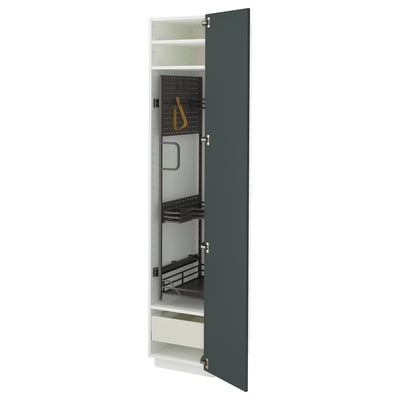 METOD / MAXIMERA ארון גבוה+יחידת מדפים פנימית, לבן/Kallarp אפור כהה-ירוק מבריק, ‎40x60x200 ס"מ‏