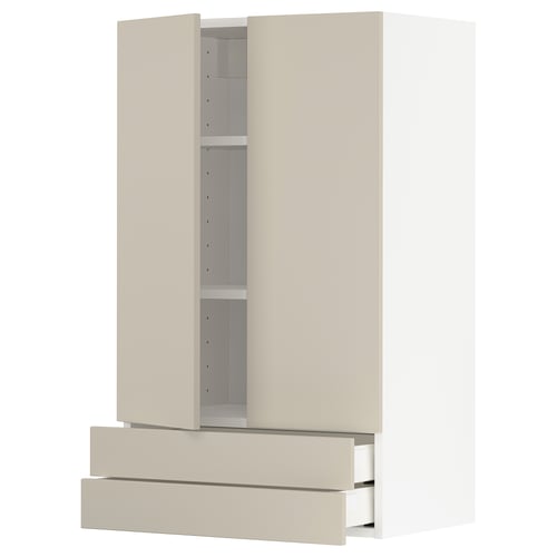 METOD / MAXIMERA ארון עליון+2 דלתות/2 מגירות, לבן/Havstorp בז', 60x100 ס"מ