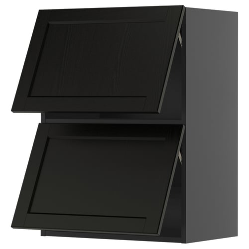 METOD ארון עליון אופקי+2 דלתות, שחור-אפור/Lerhyttan צבע שחור, 60x80 ס"מ