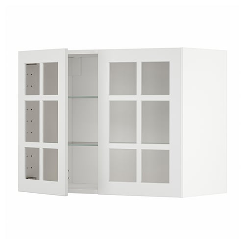 METOD ארון עליון+מדפים/2 דלתות זכוכית, לבן/Stensund לבן, 80x60 ס"מ