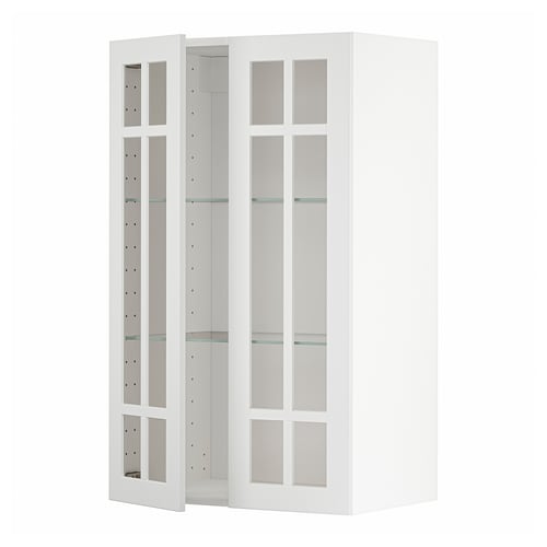 METOD ארון עליון+מדפים/2 דלתות זכוכית, לבן/Stensund לבן, 60x100 ס"מ
