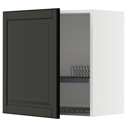 METOD ארון עליון עם מייבש כלים, לבן/Bodbyn שחור, 60x60 ס"מ
