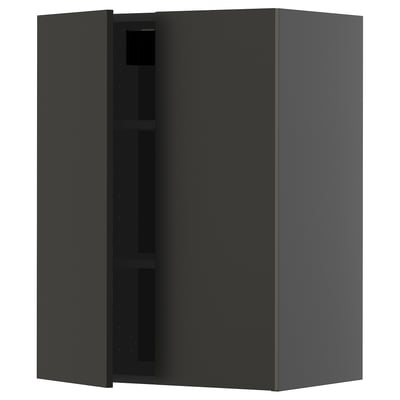 METOD ארון עליון עם מדפים/2 דלתות, שחור-אפור/Nickebo שחור מט, 60x80 ס"מ