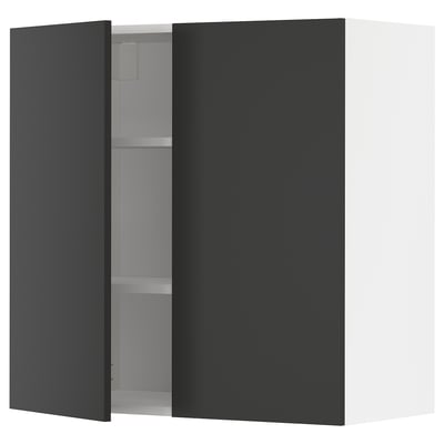 METOD ארון עליון עם מדפים/2 דלתות, לבן/Nickebo שחור מט, ‎80x80 ס"מ‏