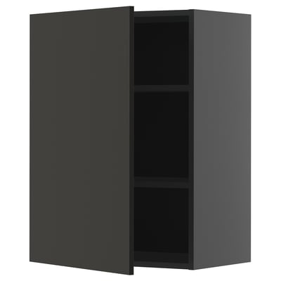 METOD ארון עליון עם מדפים, שחור-אפור/Nickebo שחור מט, ‎60x80 ס"מ‏