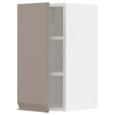 METOD ארון עליון עם מדפים, לבן/Upplöv בז' כהה מט, 30x60 ס"מ